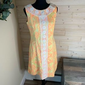 1960s Vintage Sleeveless Lace Citrus Paisley Dress